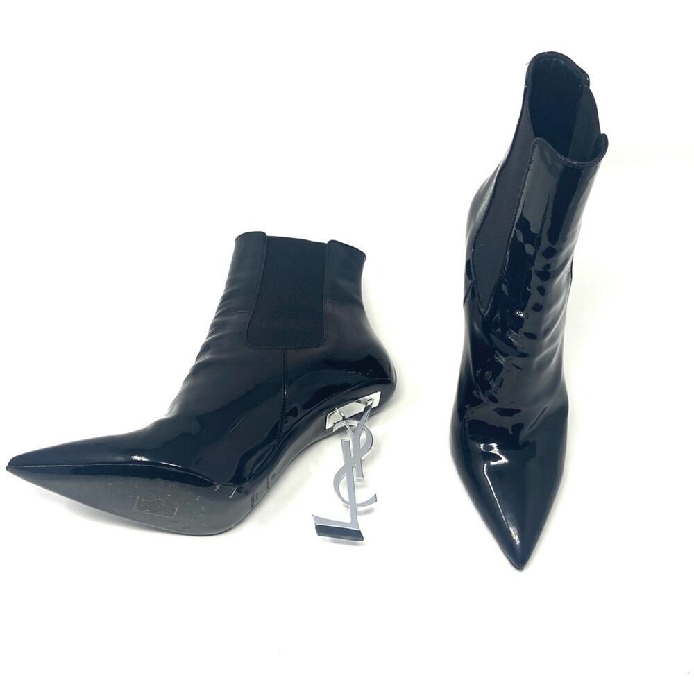 Saint Laurent Glossy Black Heeled Boots - Picture 5 of 13